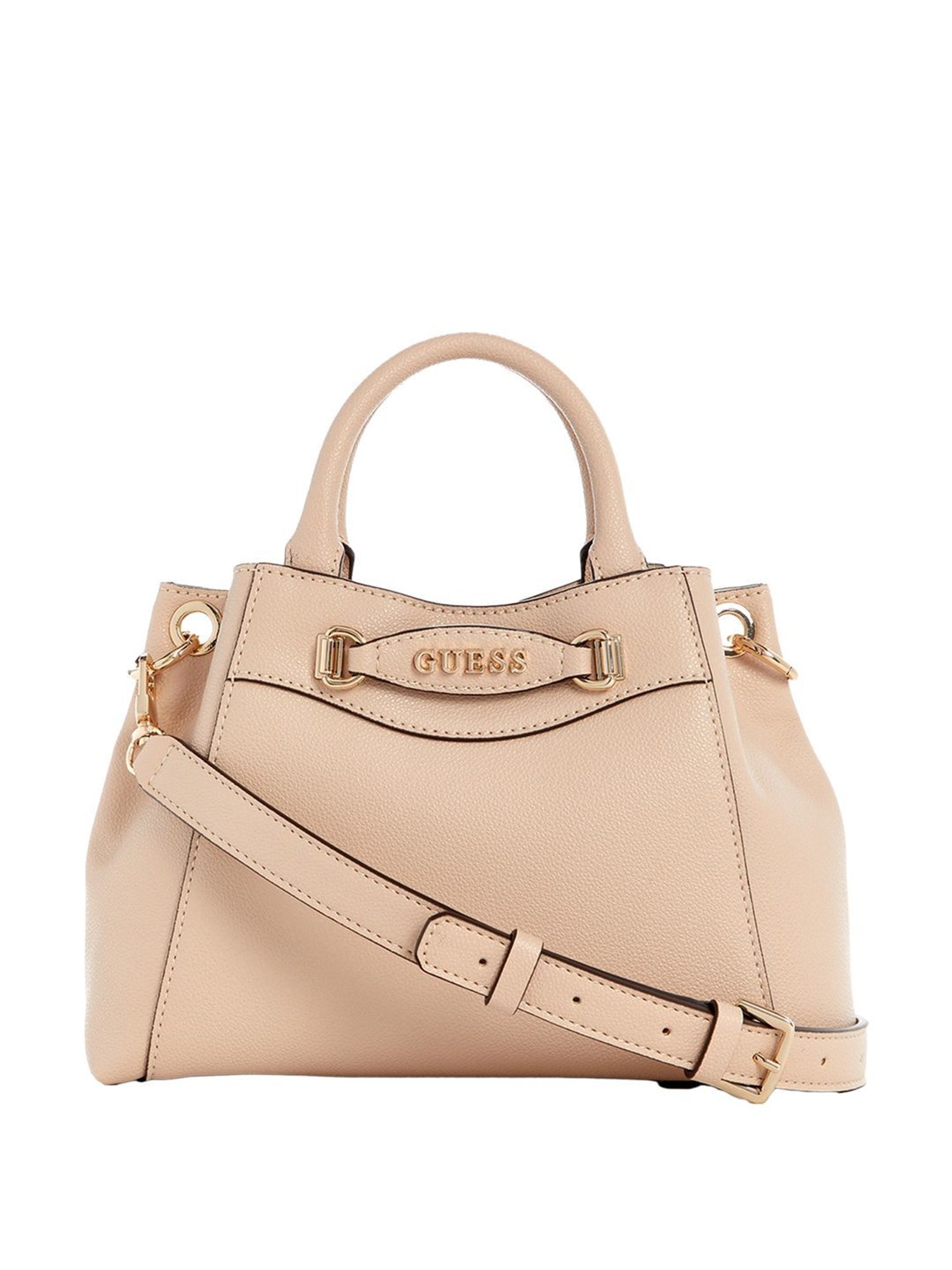 Guess Beige Solid Satchel Handbag