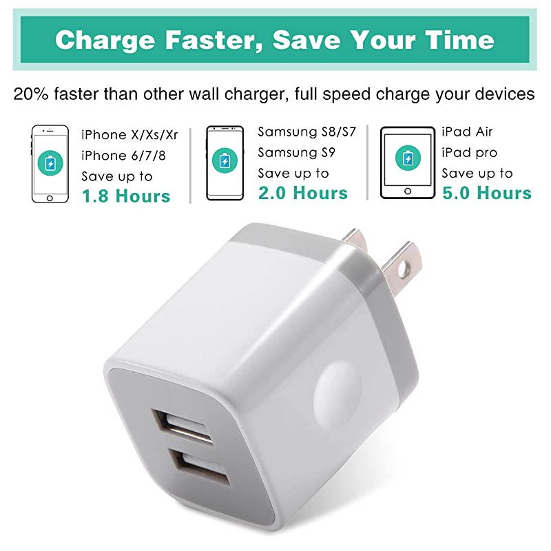 USB Wall Charger  3Pack 21A5V Dual Port USB Plug Power Adapter Charging Block Cube Compatible with iPhone 11 Pro Max XRXSX 876 Plus Samsung Moto Kindle Android Phone White