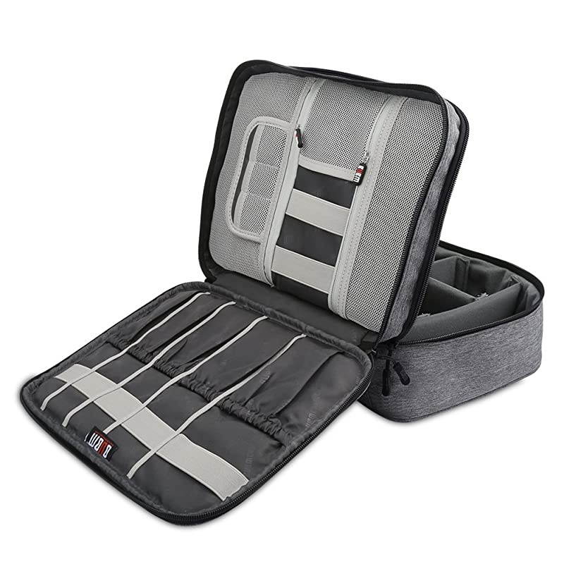 Electronic Organizer, Double Layer Travel Gadget Storage Bag for Cables, Cord, USB Flash Drive, Power Bank and More-a Sleeve Pouch for 7.9" iPad Mini(Medium,Black)