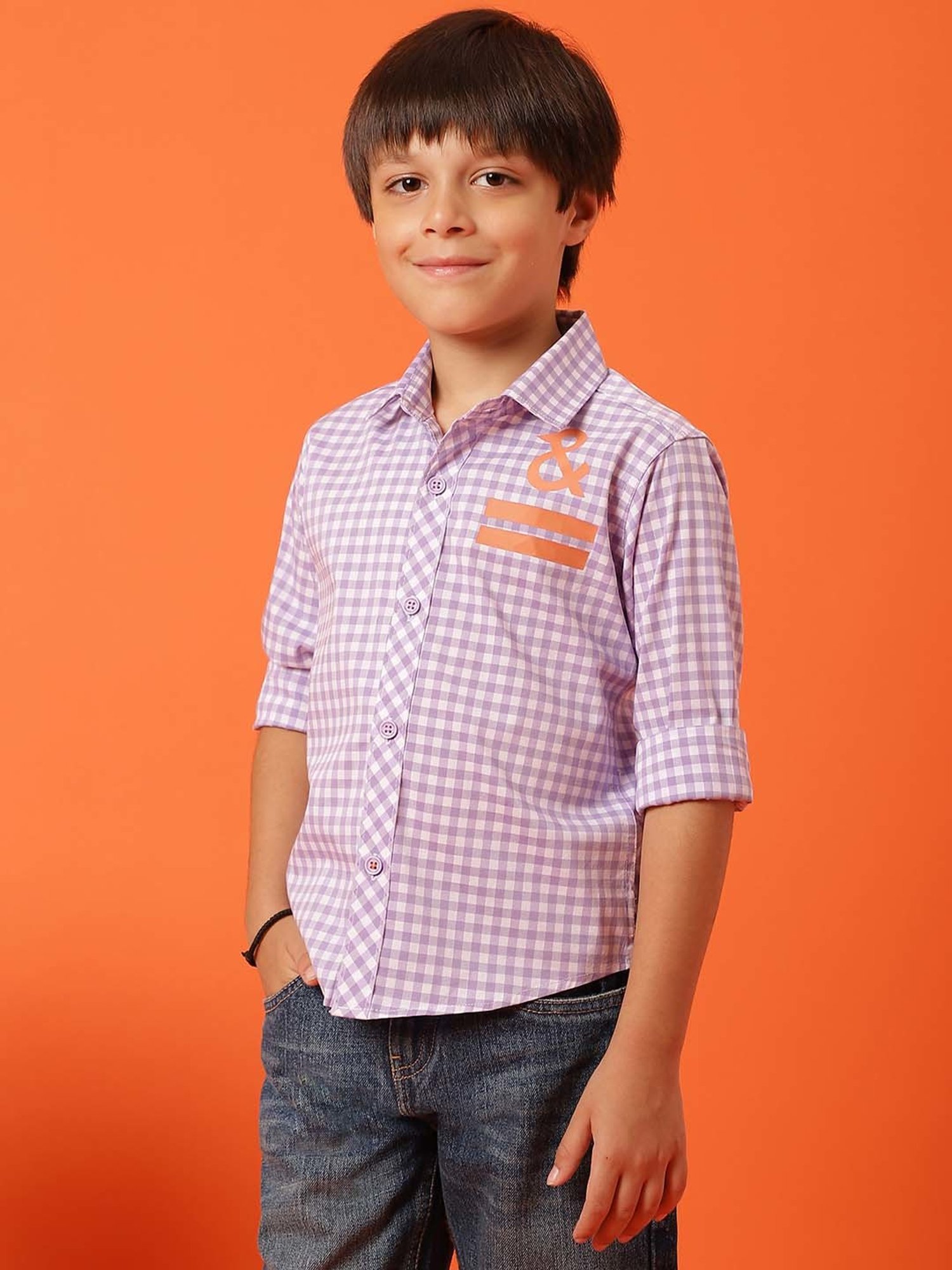 Tales & Stories Kids Purple Chequered Full Sleeves Shirt