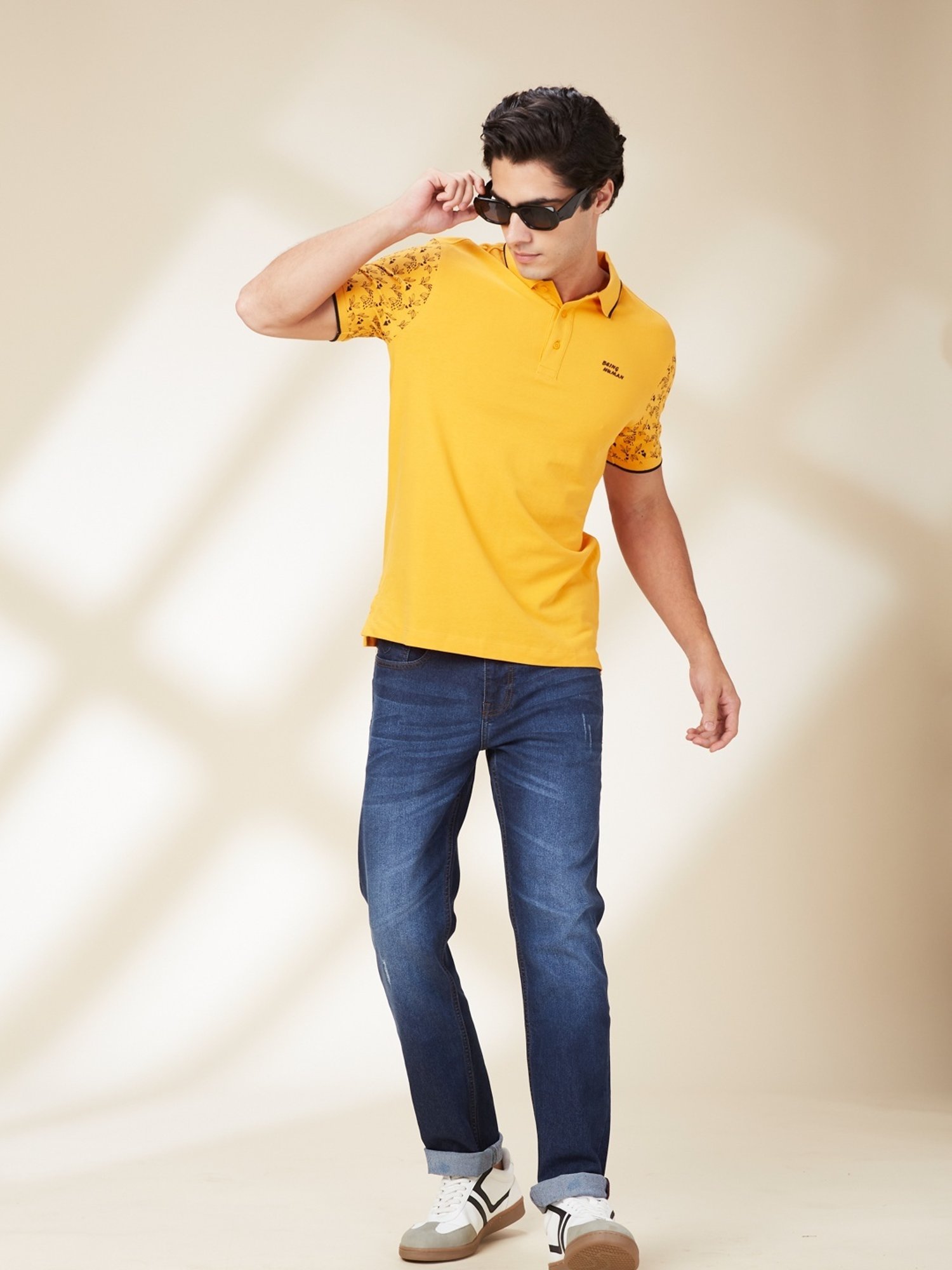 Being Human Orange Regular Fit Printed Polo T-Shirt