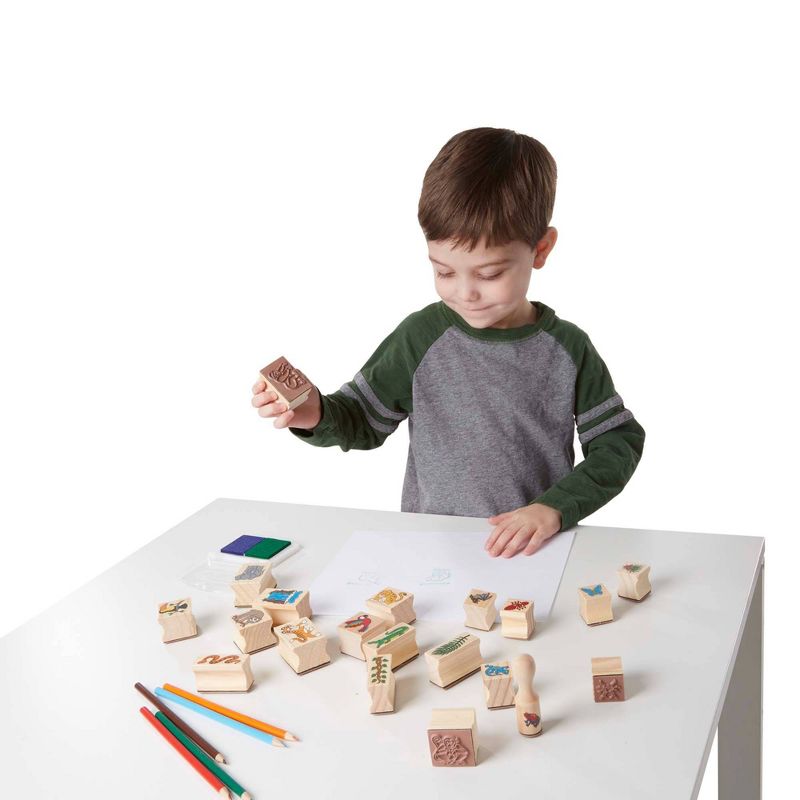 Melissa & Doug Stamp-a-Scene Stamp Set: Rain Forest - 20 Wooden Stamps, 5 Colored Pencils, and 2-Color Stamp Pad
