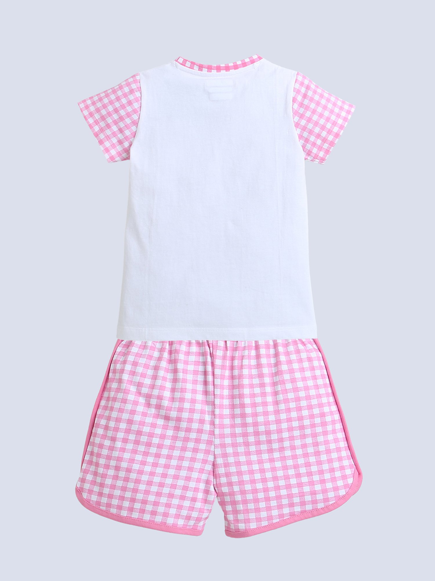 Bumzee Kids White & Pink Printed T-Shirt with Shorts