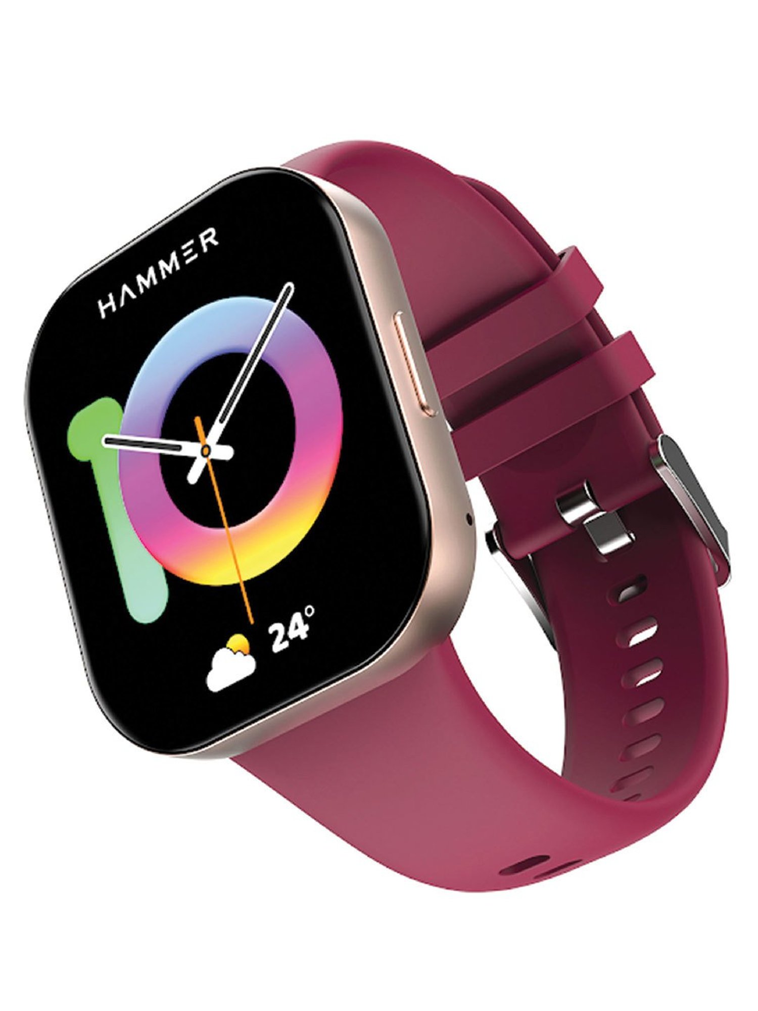 Hammer Robust 1.96 inch AMOLED Smartwatch for Men with BT Calling & 800 Nits (Wine Red)