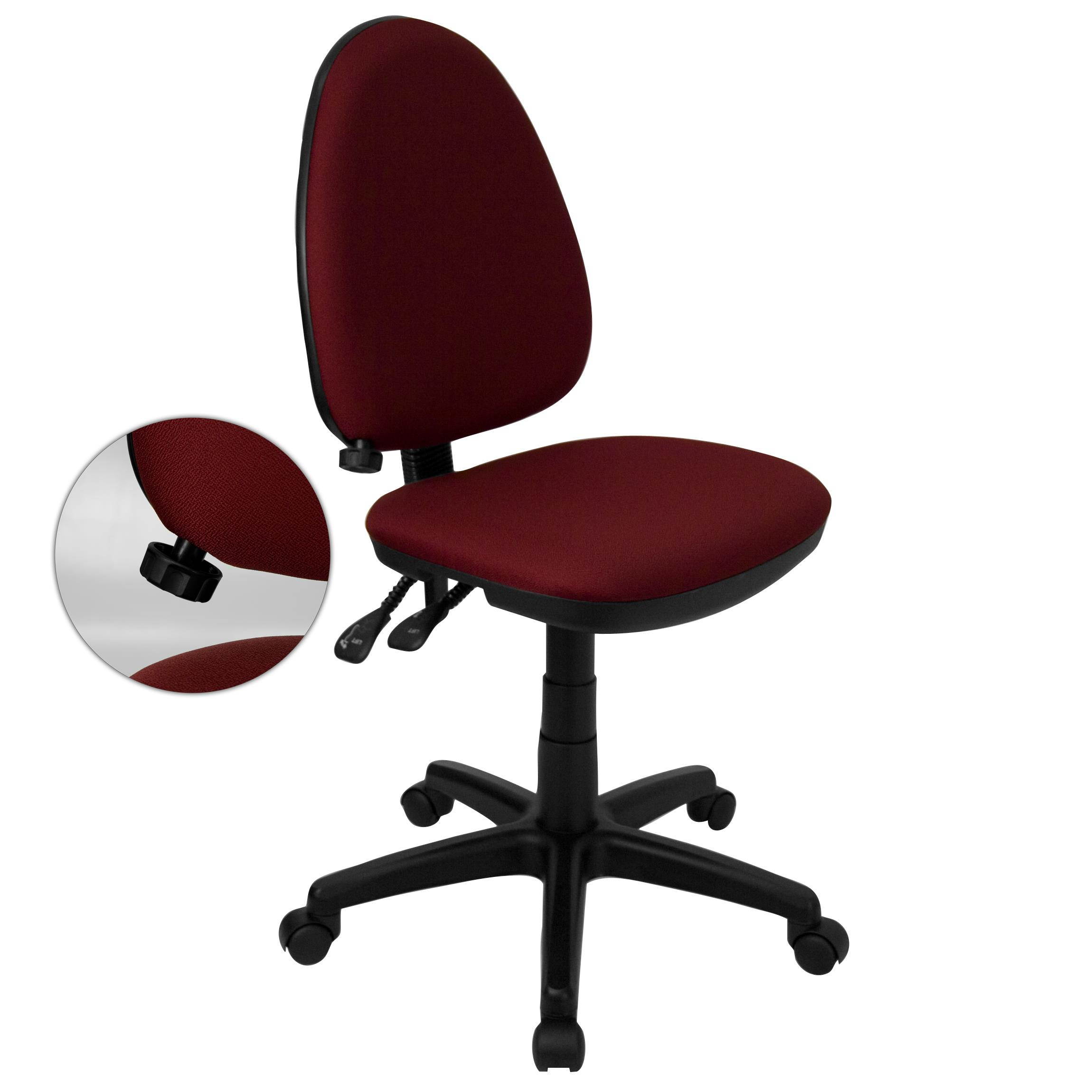 Mid-Back Burgundy Fabric Multifunction Swivel Task Chair with Adjustable Lumbar Support