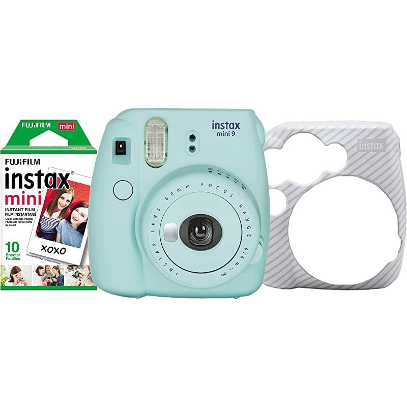 Instax Mini 9 Instant Film Camera + 20 Sheets of Instant Film + Lens Cleaning Cloth + Close-Up Selfie Lens + Wrist Strap | Batteries Included - Pink