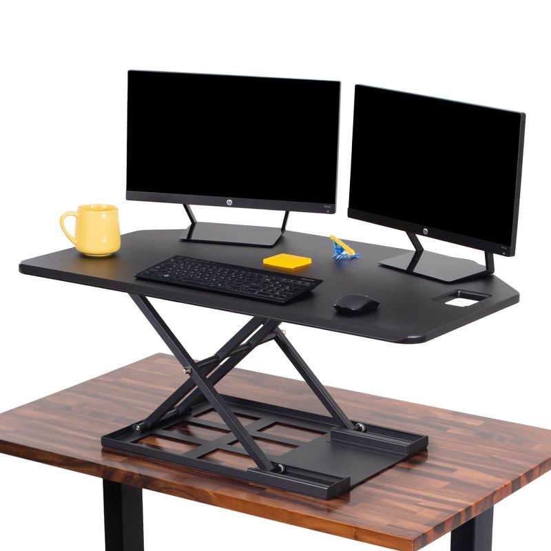 X-Elite Premier Corner Standing Desk Converter with Pneumatic Height Adjustment - Black - Stand Steady