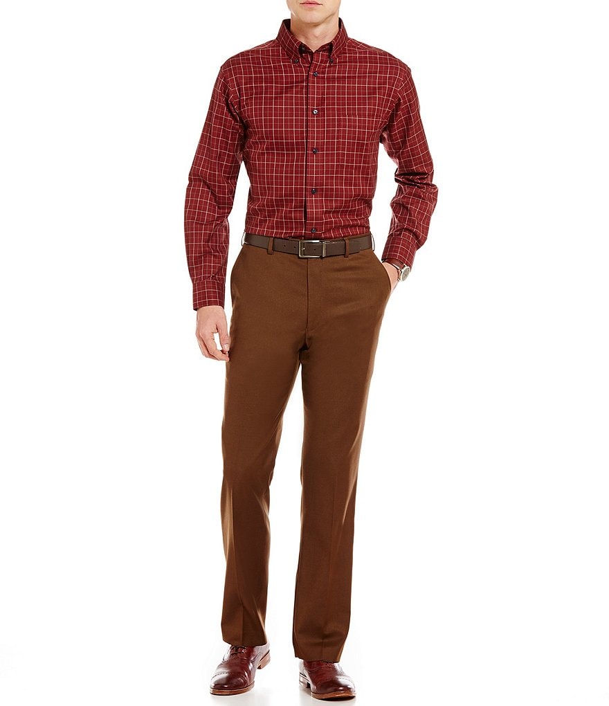 Roundtree & Yorke TravelSmart Luxury Gabardine Ultimate Comfort Classic Fit Flat Front Non-Iron Dress Pants