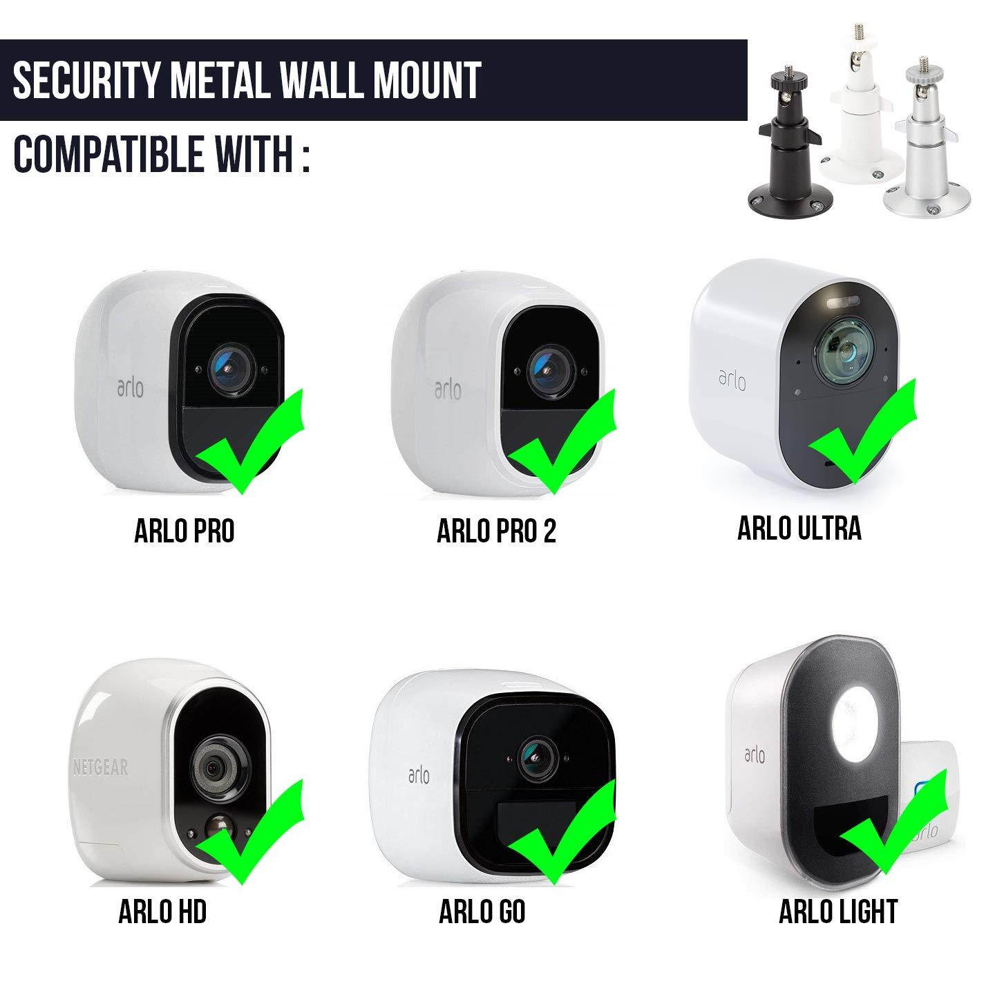 Security Metal Wall Mount - Adjustable Indoor/Outdoor Mount Compatible with Arlo, Arlo Pro, Arlo Pro 2 and Other Compatible Models &mdash; by Wasserstein (3 Pack, White)