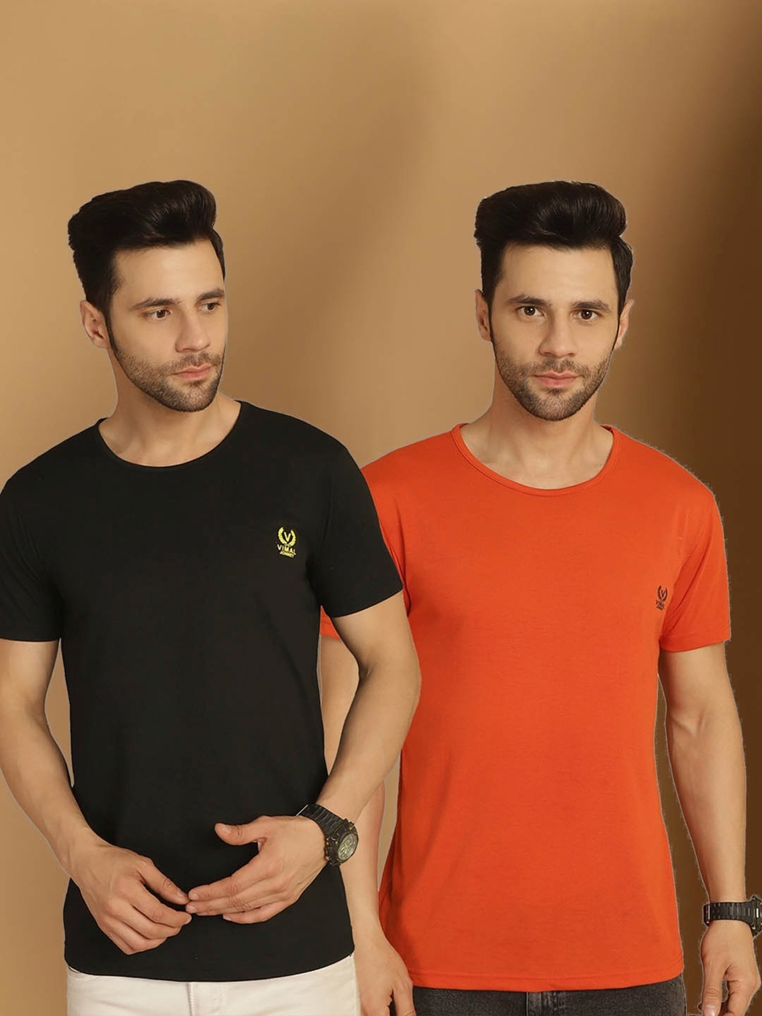Vimal Jonney Black & Orange Regular Fit T-Shirt