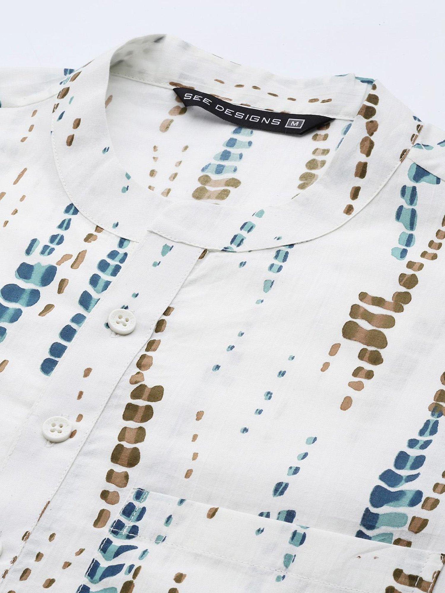 See Designs White Cotton Regular Fit Printed Kurta Bottom Set