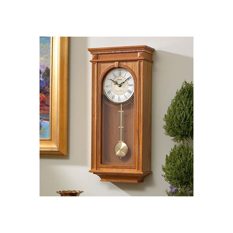 Bulova Clocks C4419 Manorcourt 3 Tune Chiming Indoor Wood Frame Decorative Wall Clock, 2 Tone Metal Dial, Oak Brown