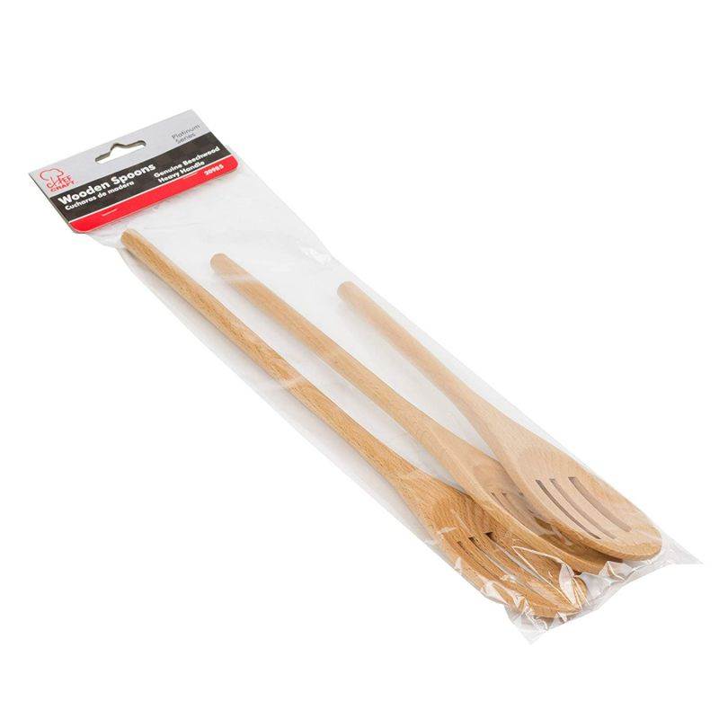 Chef Craft 20985 3 Piece Wooden Slotted Spoon Set, 10, 12, 14 in L