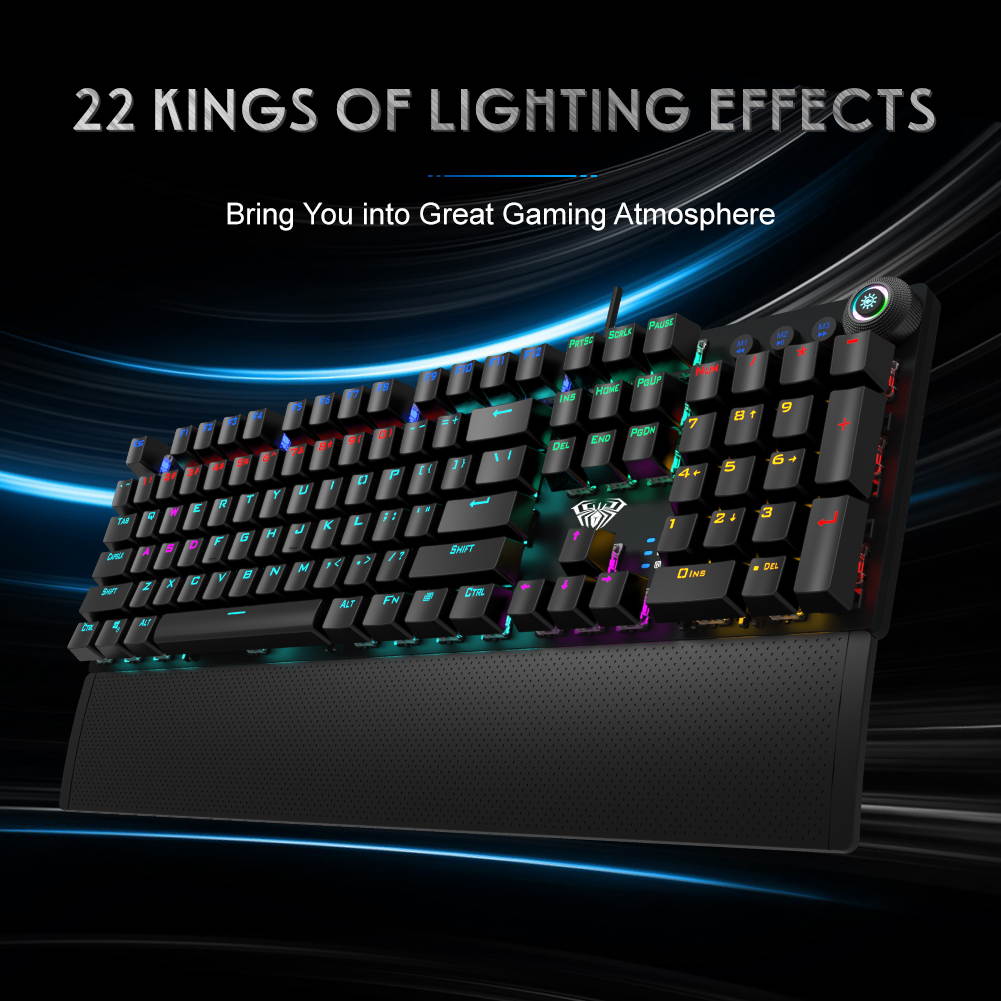 AULA F2088 Mechanical Gaming Keyboard 104 Anti-ghosting with Switch Wired Keyboard for Gamer Laptop PC, Blue Shaft