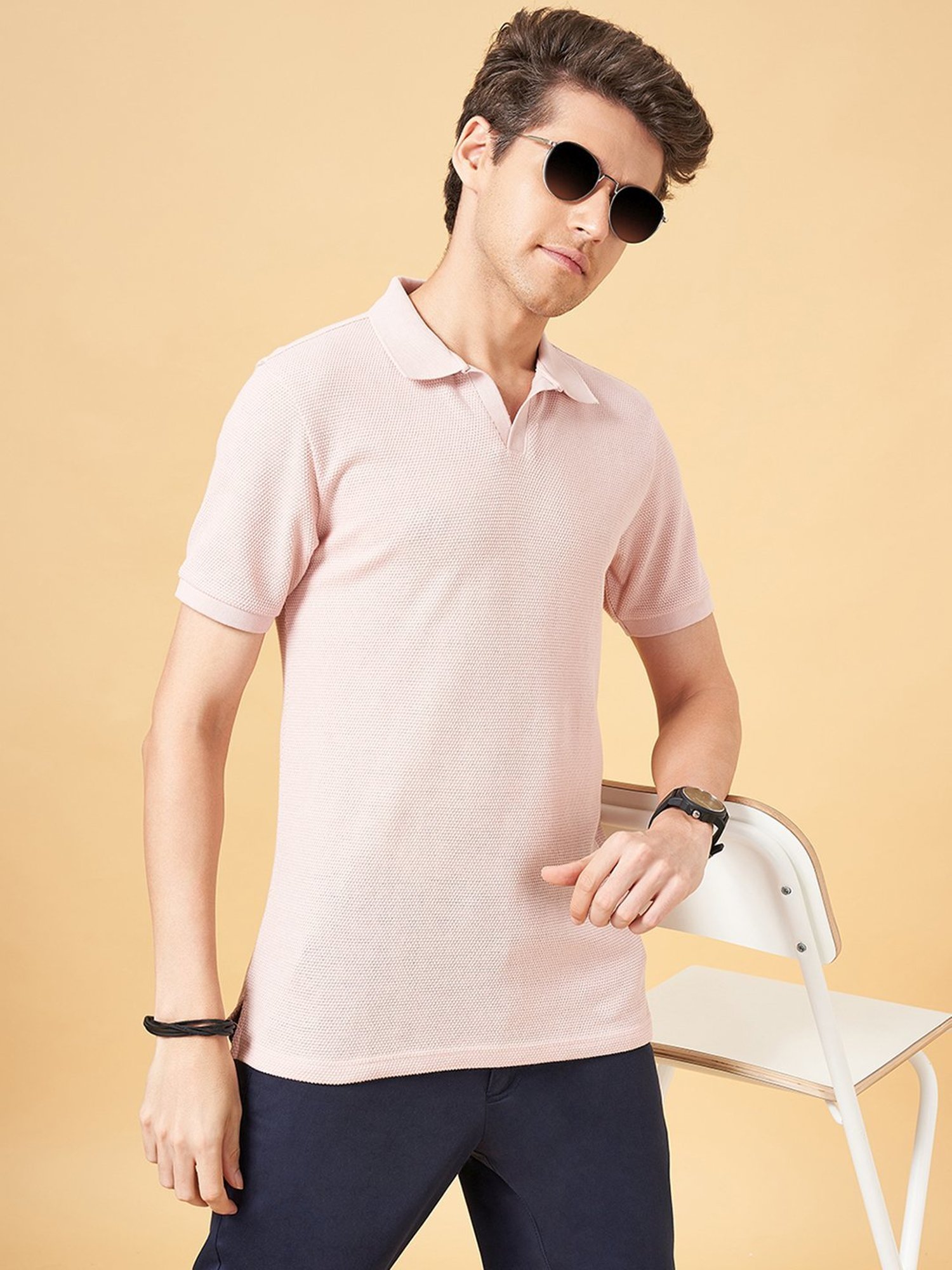 Byford by Pantaloons Coral Pink Cotton Slim Fit Polo T-Shirt