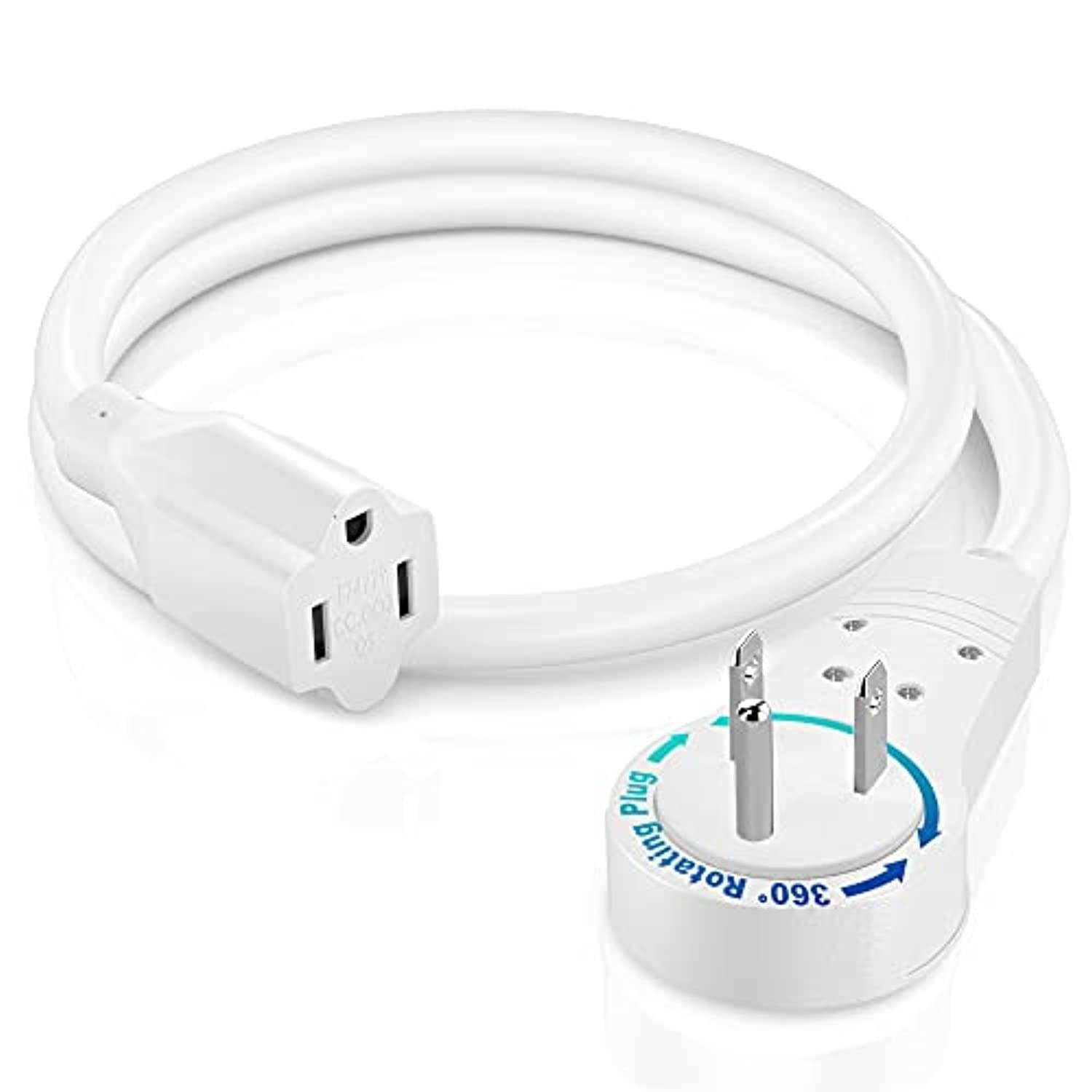 extension cord 1 foot white flat plug, 360 rotating short power cords multi outlet, indoor / outdoor 16 gauge 3 prong grounded wire ul listed (1ft white)