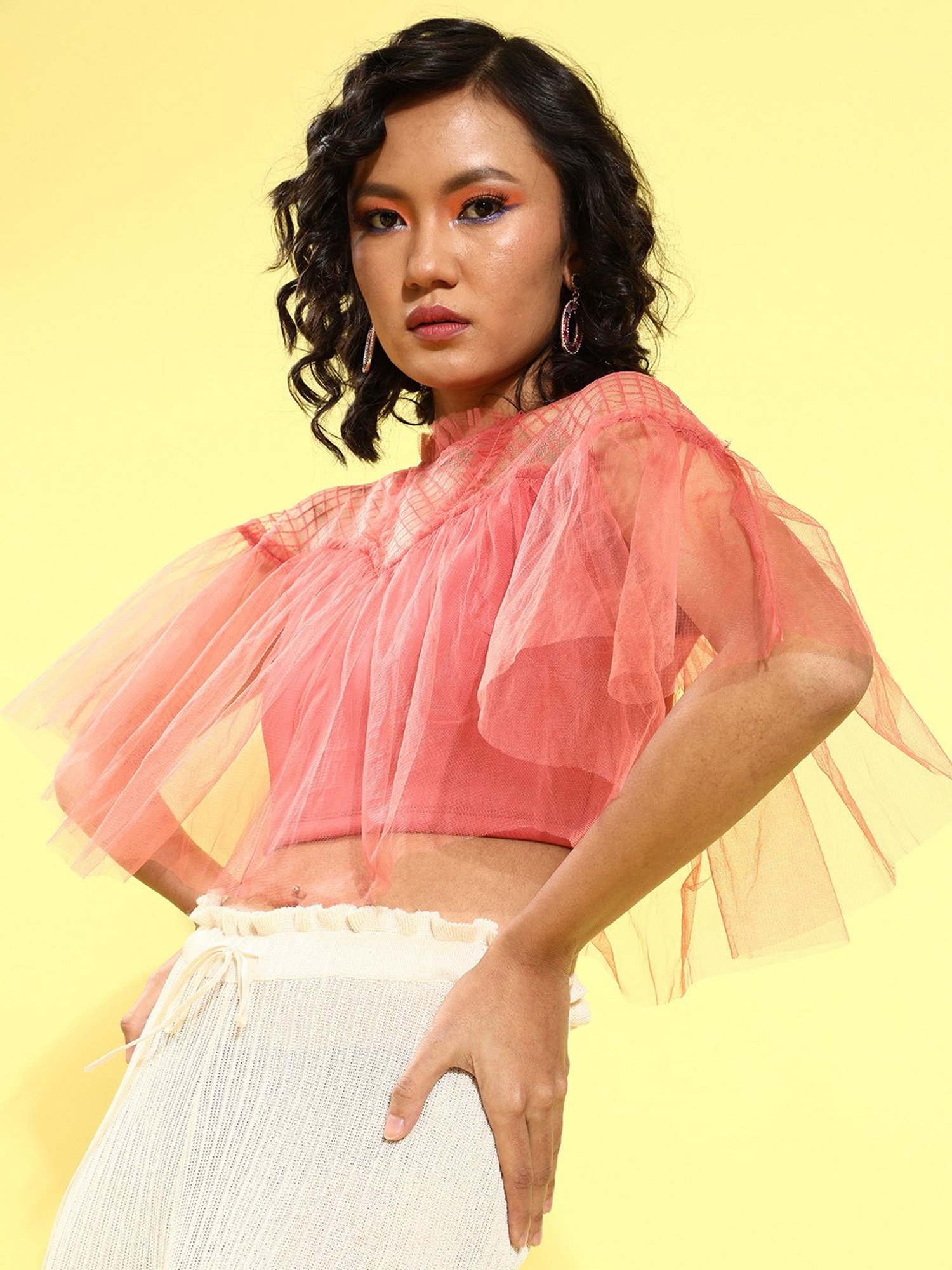 KASSUALLY Peach Lace Crop Top