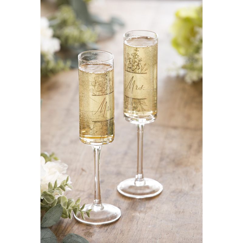 Evergreen Cypress Home Mr. & Mrs. Champagne Flutes 8oz. Silver Metallic Set of 2