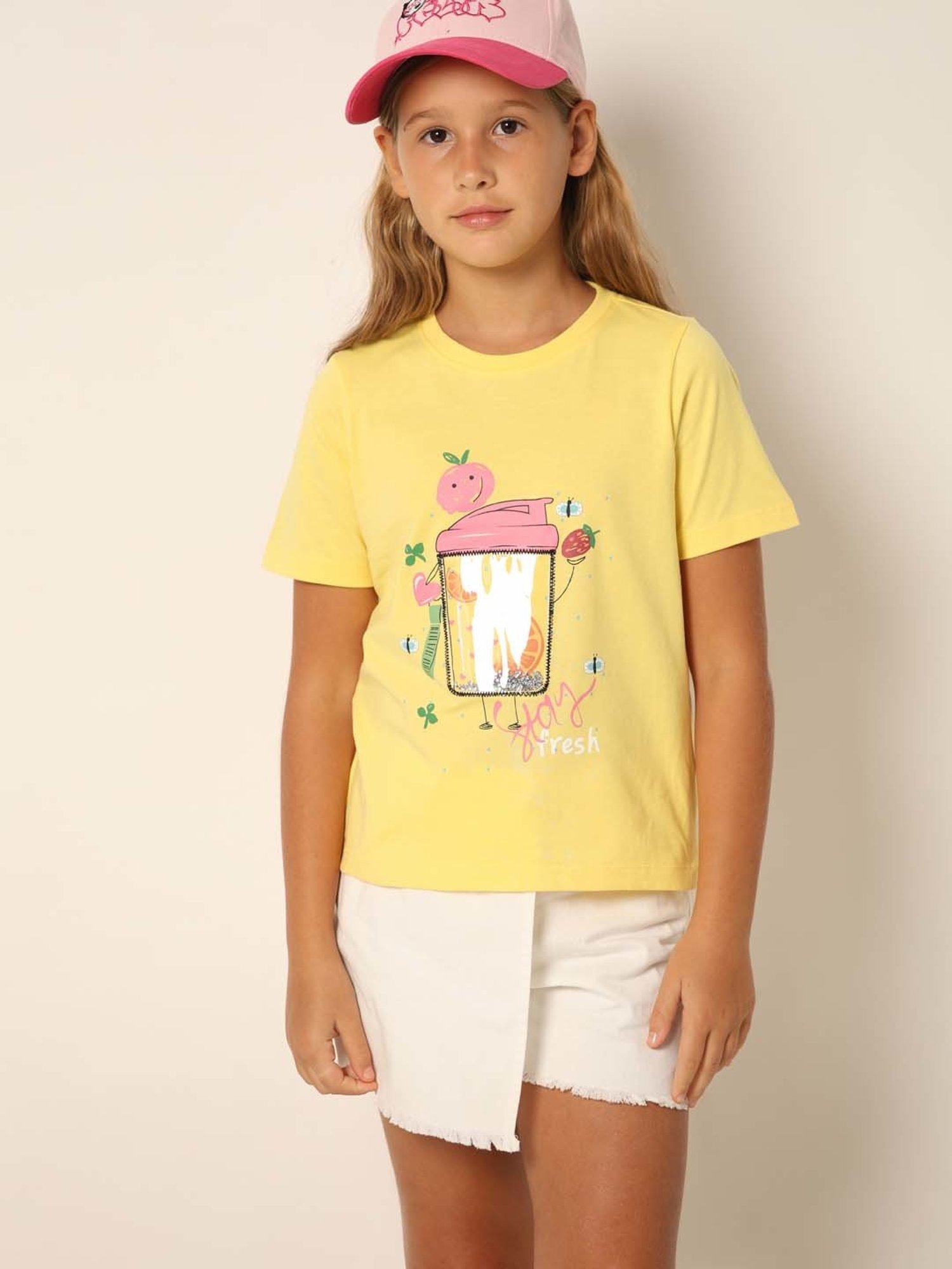 VERO MODA GIRL Yellow Cotton Printed T-Shirt