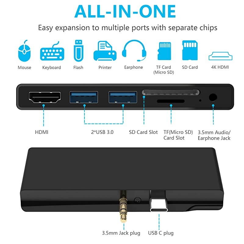 Surface Go Docking Station USB C HDMI Adapter for Surface Go  6in1 USB C Hub Adapter Dongle with 4K USB C to HDMI 2 USB 30 Ports 35mm Earphones JackSDTF Card ReaderSurface Go Hub
