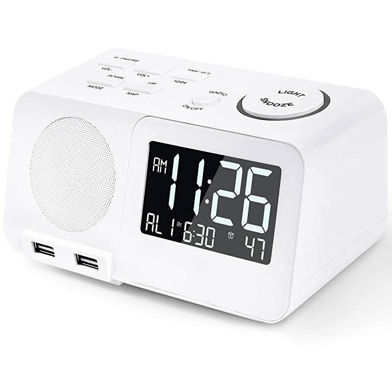 Alarm Clock Radio Clock 2 Alarms Dual USB Charging Port Snooze Founction for Bedroom (D-Old)