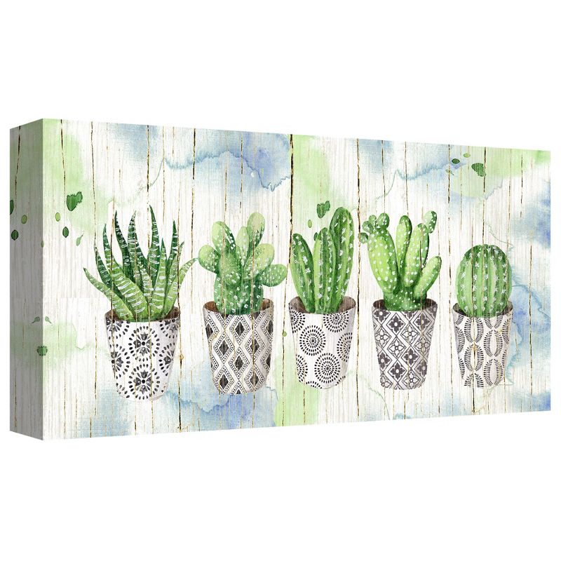 17"x34" Potted Succulents On Wood By Elena Vladykina Art On Canvas - Fine Art Canvas