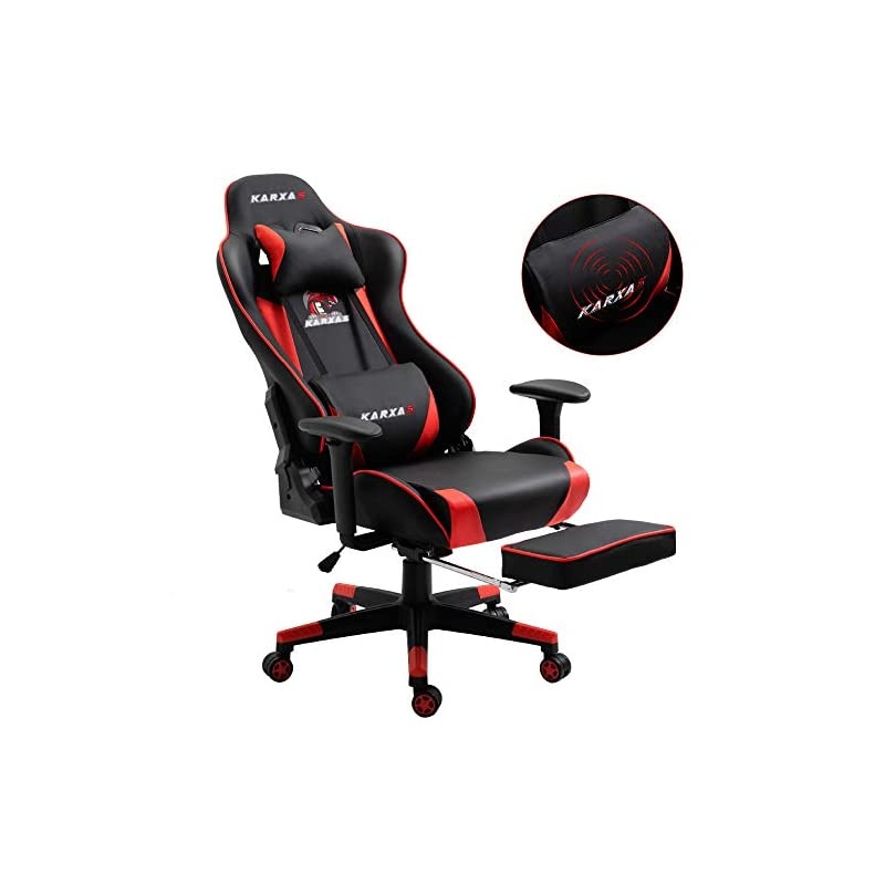 Ergonomic Gaming Chair High-Back Racing Style Gamer Chair PU Leather Height Adjustable Computer Desk Chair with Massage Lumbar Recliner Footrest and Headrest(Red)