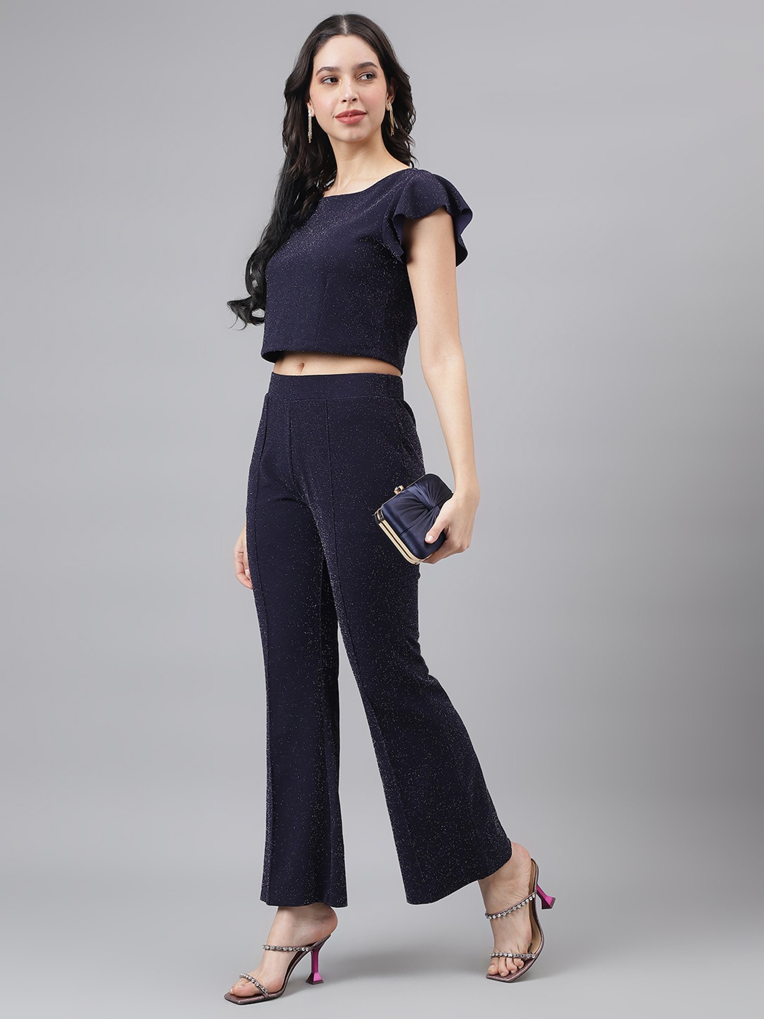 Latin Quarters Navy Crop Top With Pants