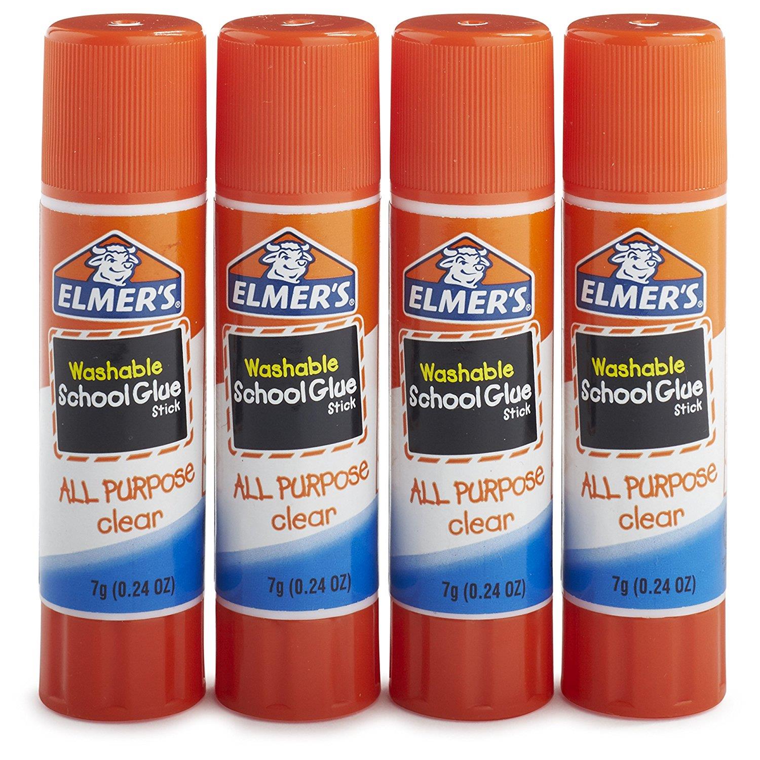 Elmer's All Purpose School Glue Sticks, Clear, Washable, 4 Pack, 0.24ounce sticks