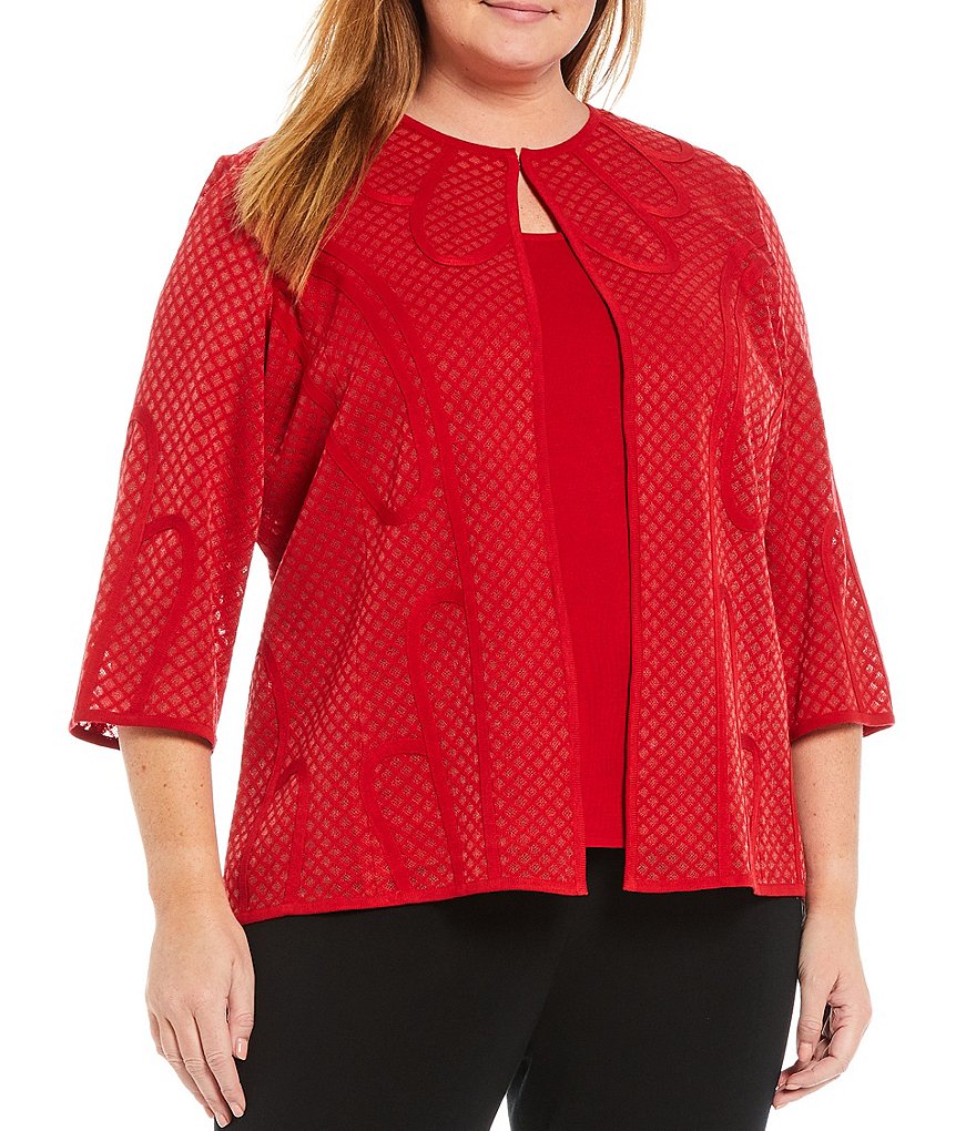 Ming Wang Plus Size 3/4 Sleeve Burnout Soutache Jacket