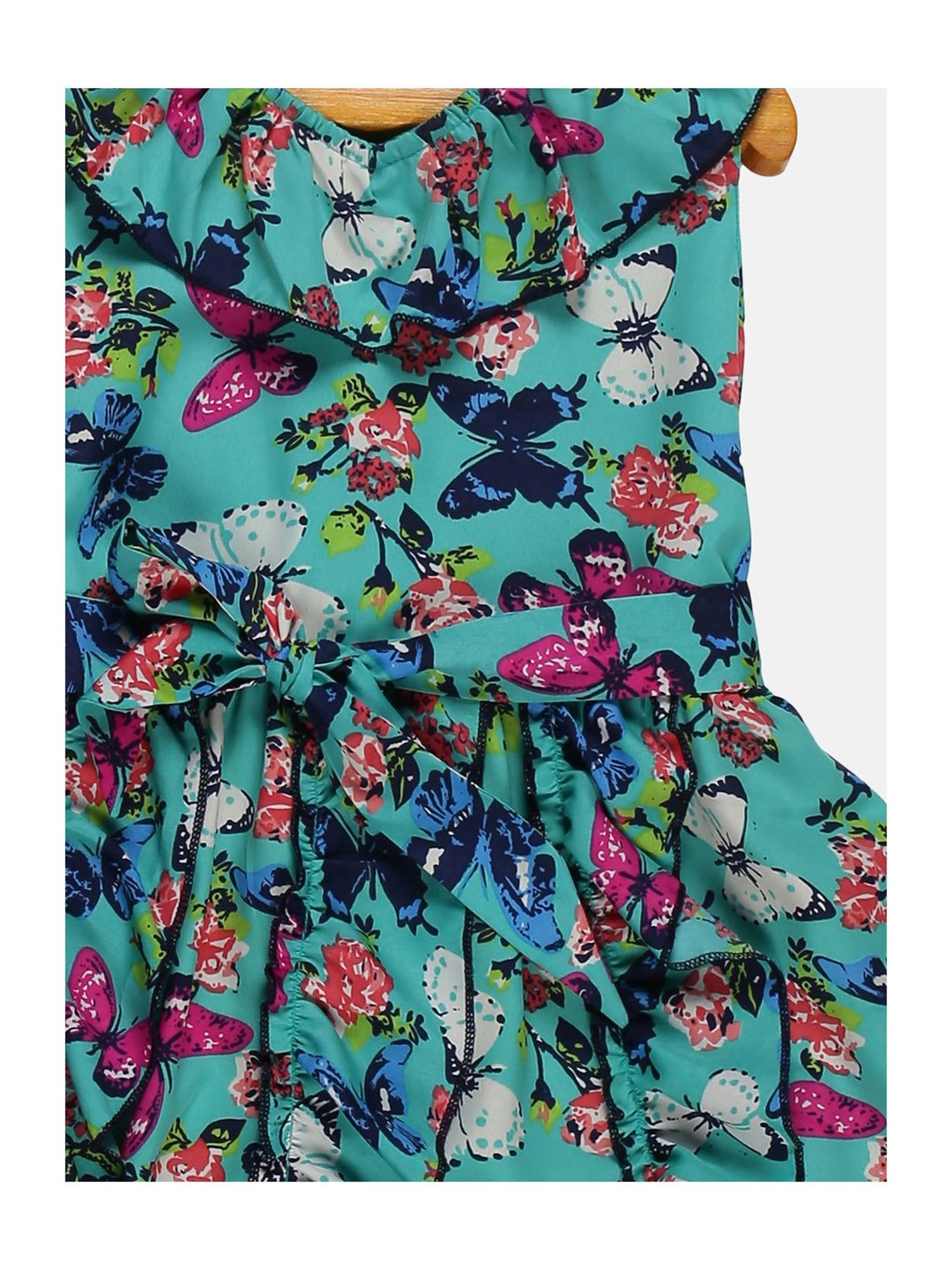 Kiddopanti Kids Aqua Blue Printed Dress