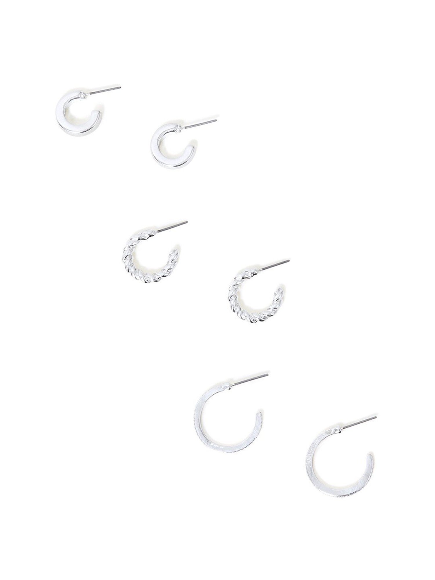 Accessorize London Silver Twisted Hoop Earrings - Set of 3