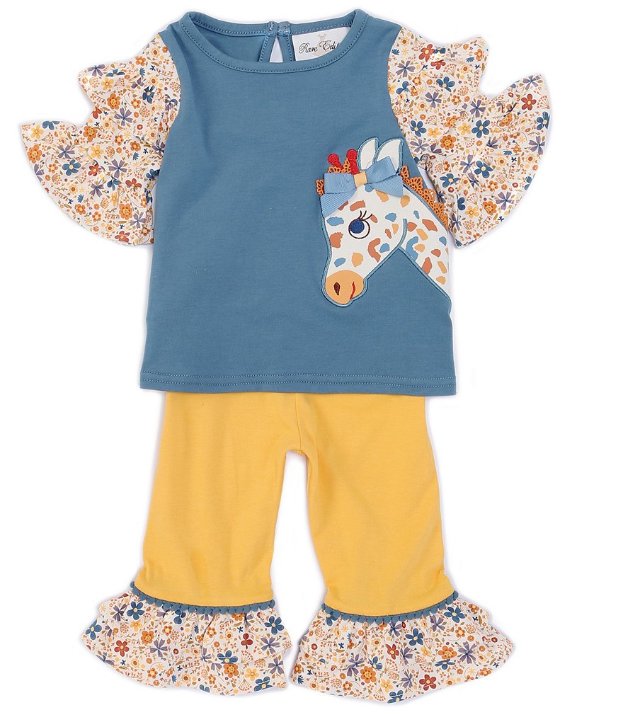 Peek Baby Girls 3-24 Months Long-Sleeve Embroidery Floral Print Babydoll Top & Pant Set