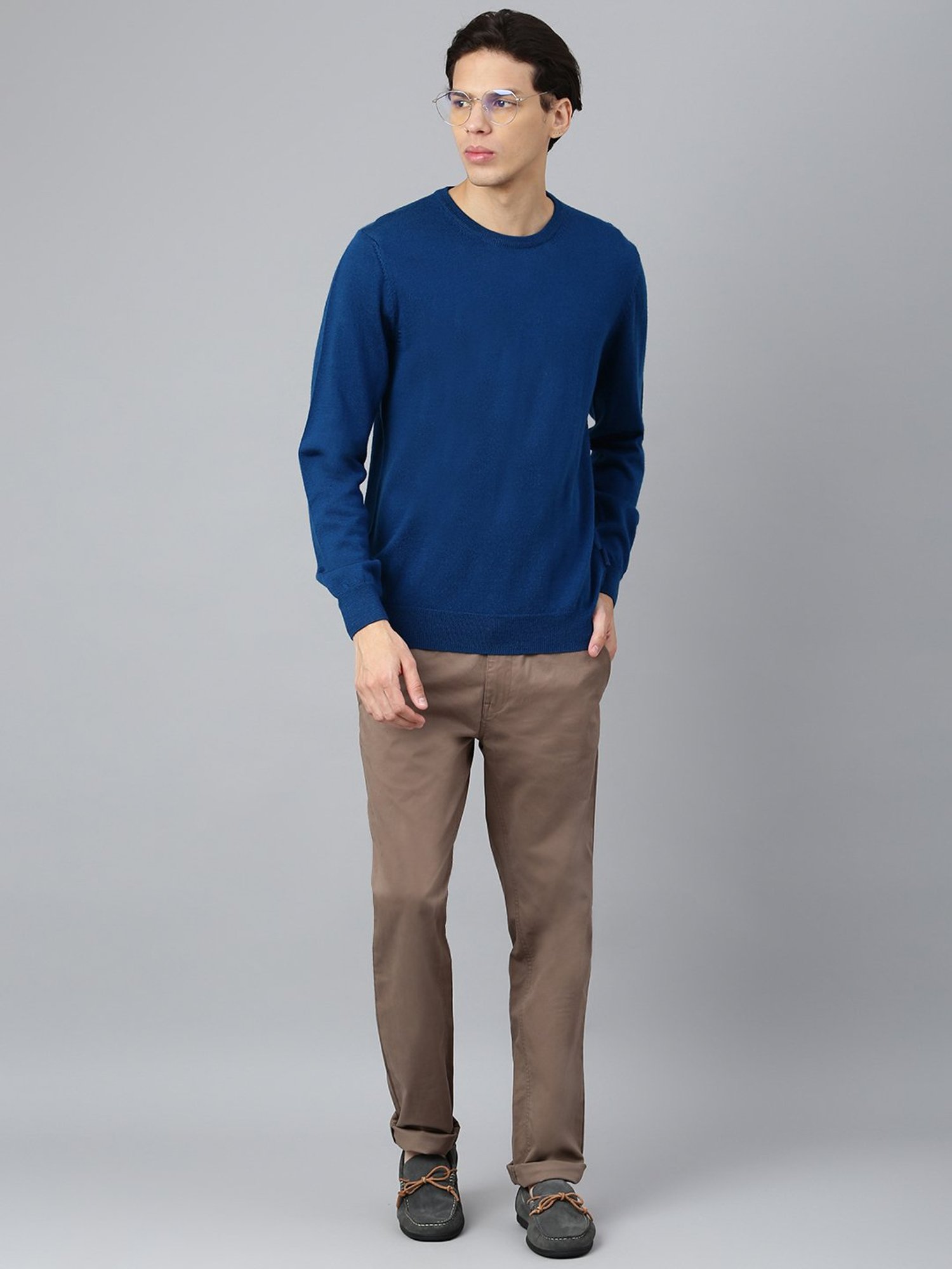 Woods Royal Blue Regular Fit Round Neck Sweater