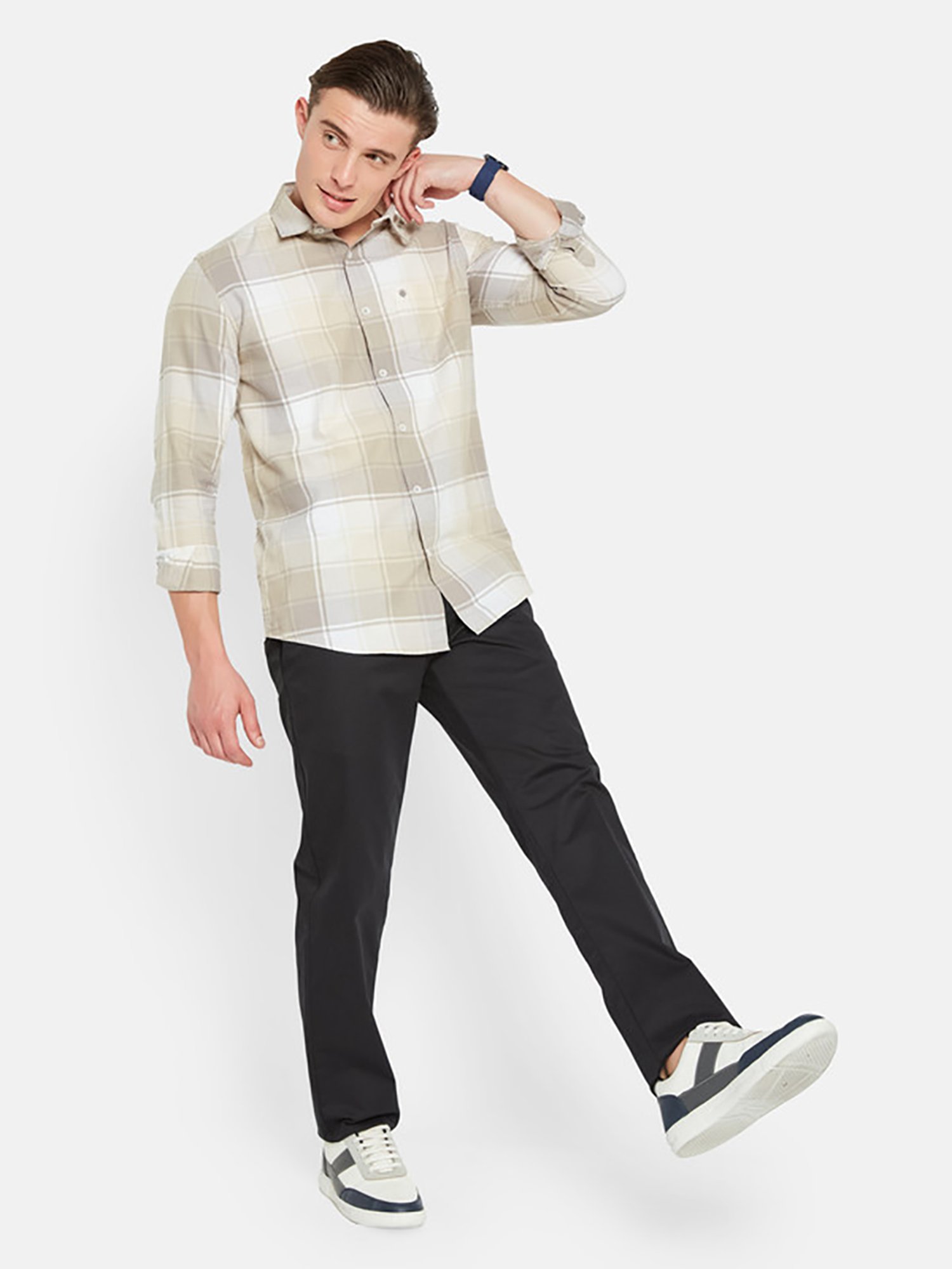 METTLE Light Brown Regular Fit Check Shirt