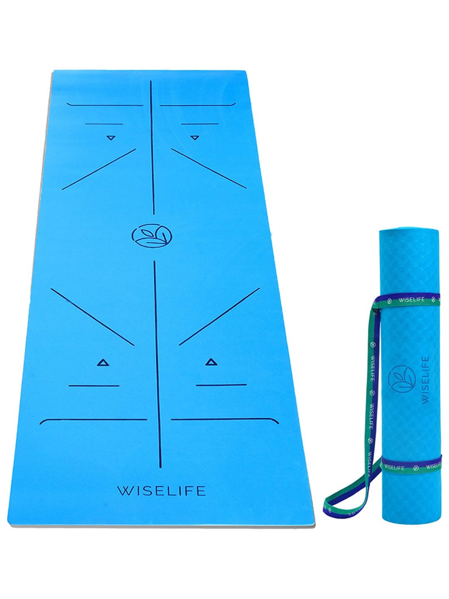 WiseLife TRU Alignment Yoga Mat + Sleek Yoga Strap for Men and Women (Sky Blue)