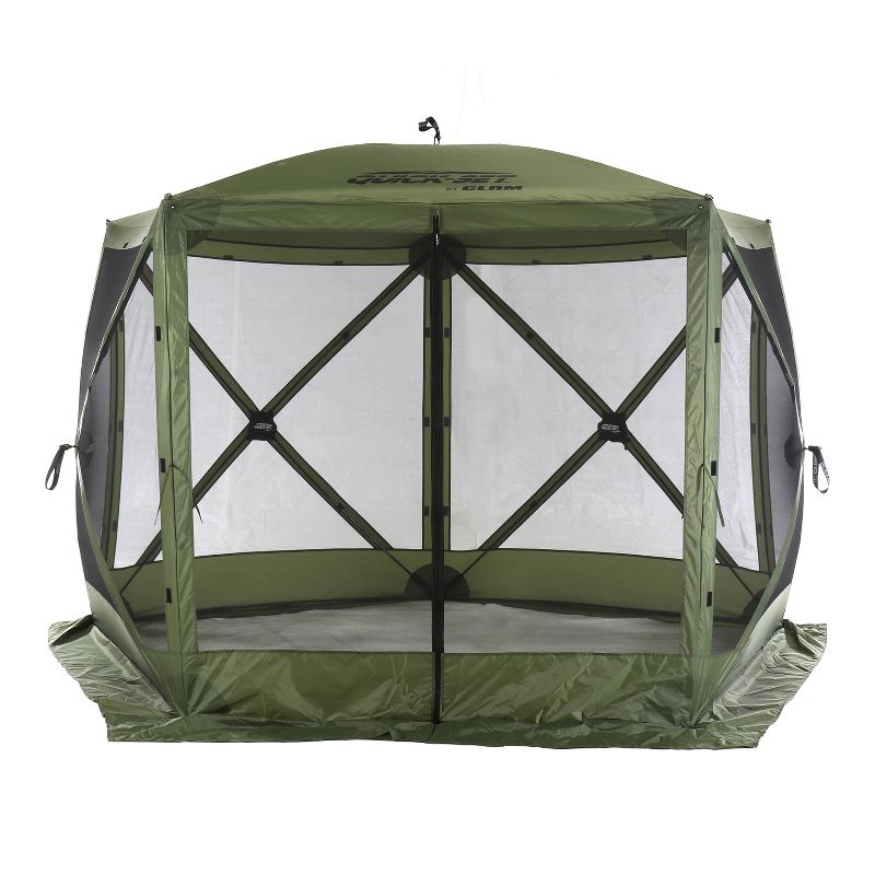CLAM Quick-Set Venture 9 x 9 Foot Portable Pop-Up Outdoor Camping Gazebo Screen Tent 5 Sided Canopy Shelter with Ground Stakes and Carry Bag, Green