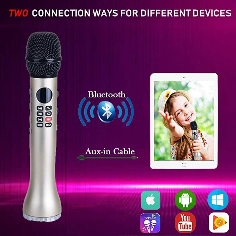 JM01 Karaoke Microphone Protable Wireless Bluetooth Microphone Speaker Singing Machine with Marvelous Echo Effect for BirthdayChristmas Gold