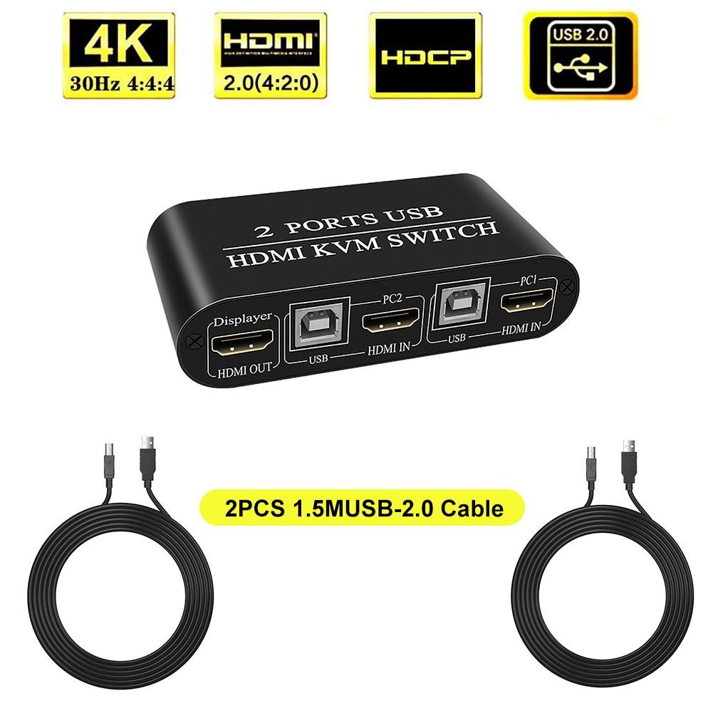 HDMI Switcher 2 in and 1 out HDMI KVM Switch 2 Port USB Mouse and Keyboard Sharer Multifunctional USB Manual Switcher Box Keyboard Mouse Splitter