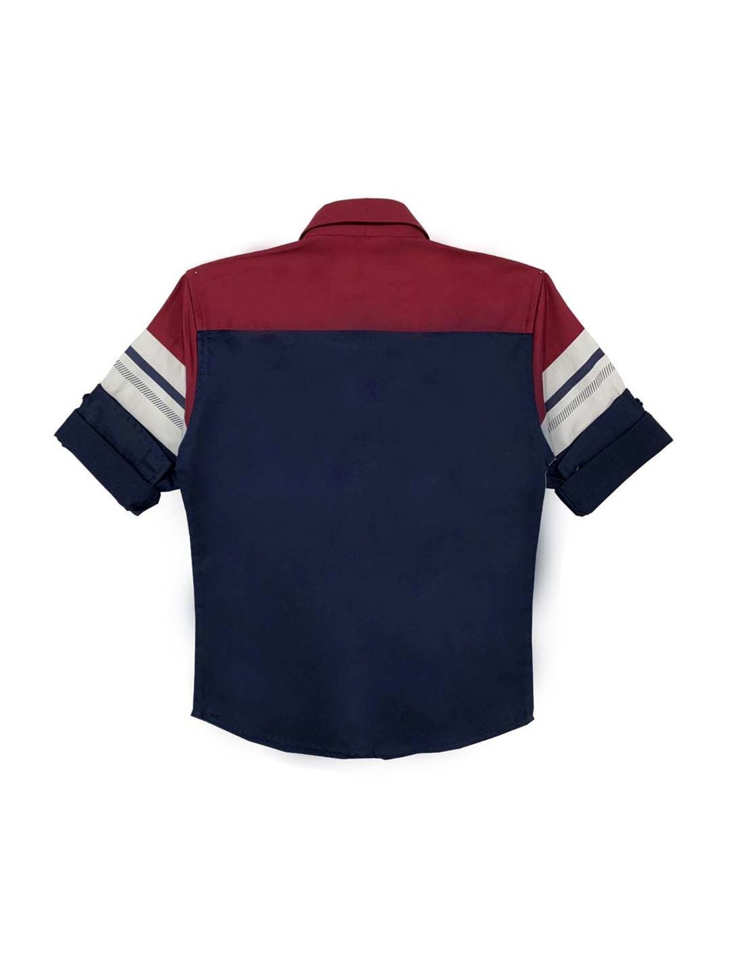 Cavio Kids Maroon & Navy Cotton Color Block Full Sleeves Shirt