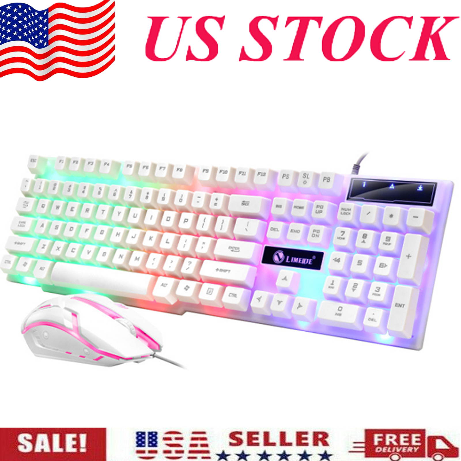 ESports Keyboard & Key Mouse Set Gaming USB Rainbow LED Backlight USB Adapter
