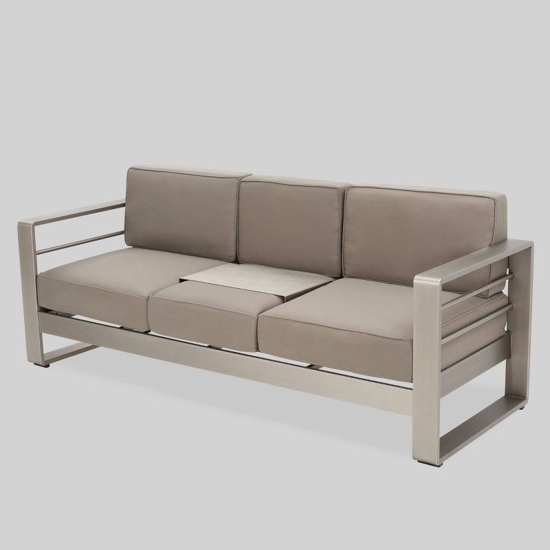Cape Coral Aluminum Sofa with Tray Silver/Khaki - Christopher Knight Home