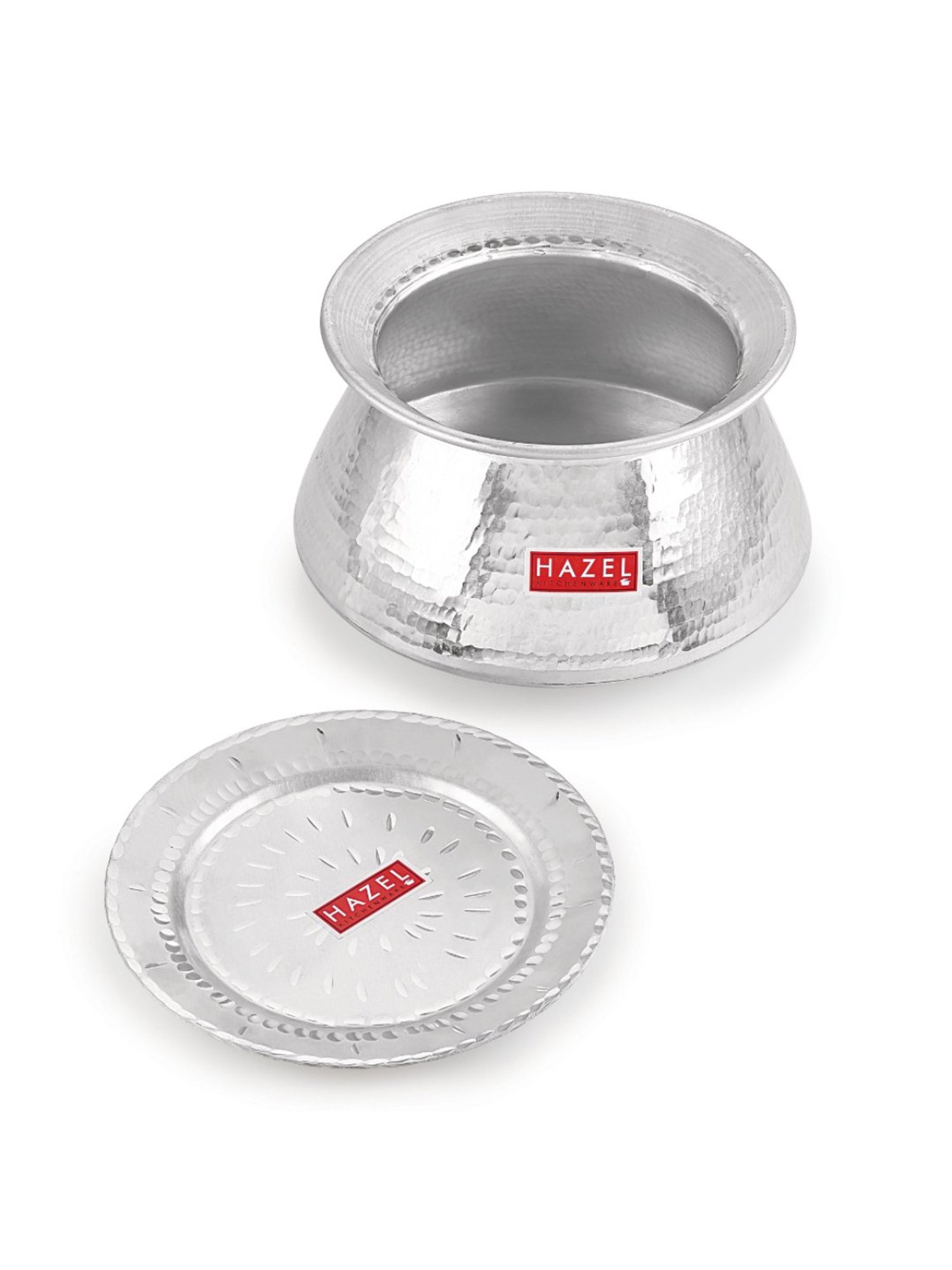 HAZEL Hammered Finish Silver Aluminium Tope or Patila with Lid (Set of 1)