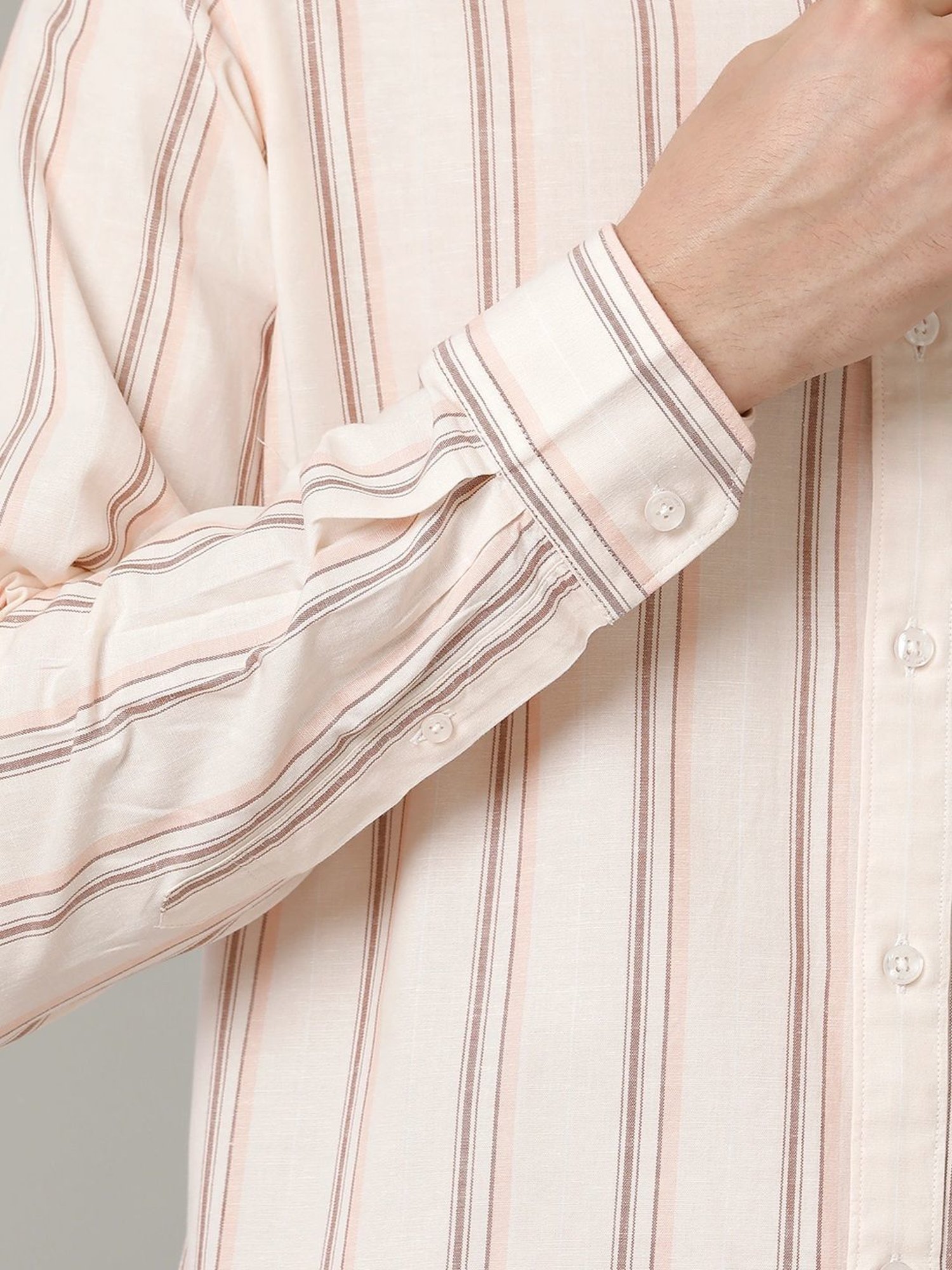 Cavallo By Linen Club Pink Linen Contemporary Fit Striped Shirt
