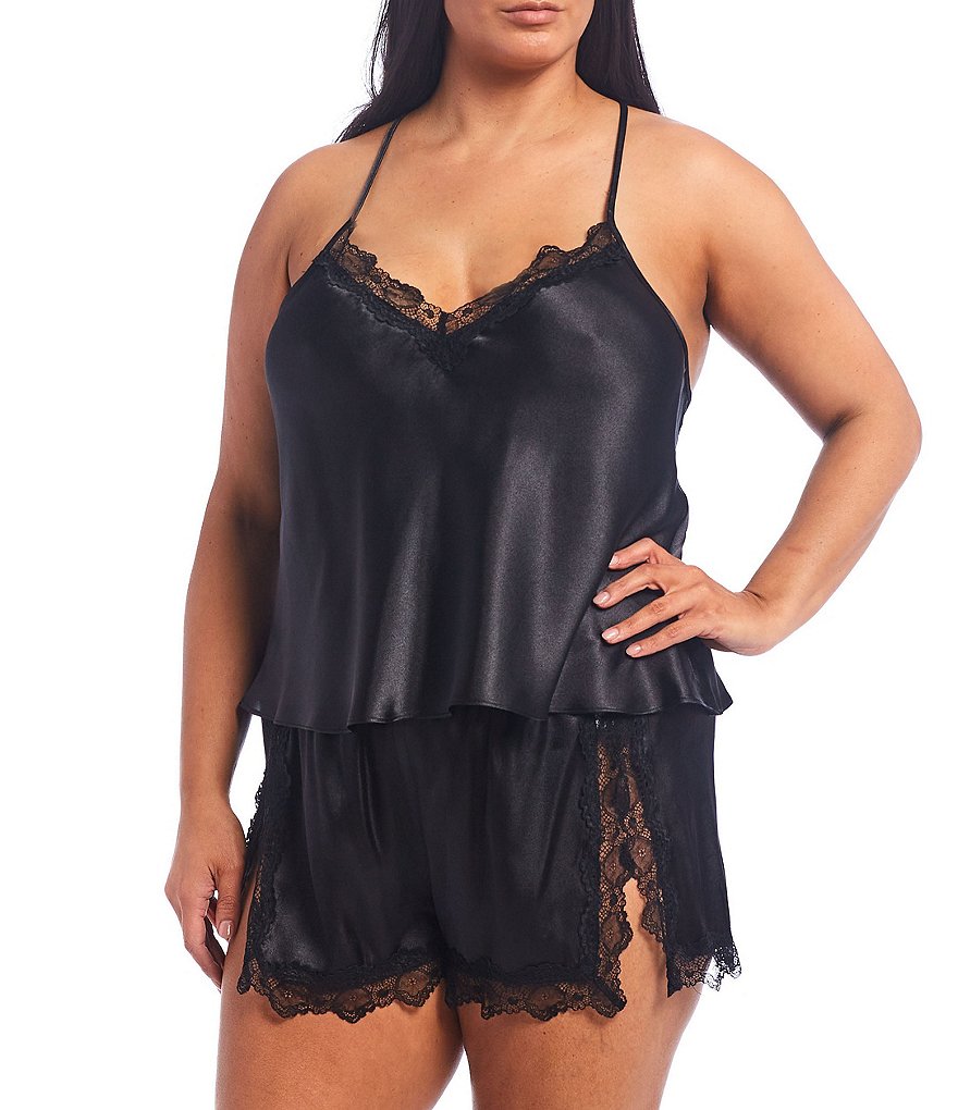 In Bloom by Jonquil Plus Solid Satin & Lace Shorty Pajama Set