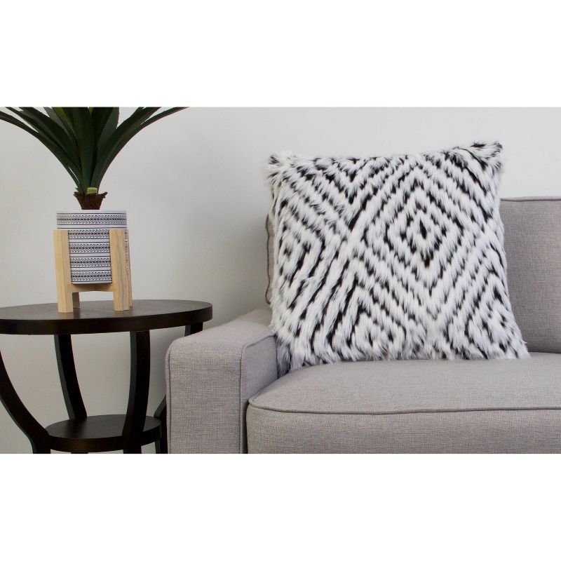 22"x22" Zola Faux Fur Pillow White/Black - Décor Therapy
