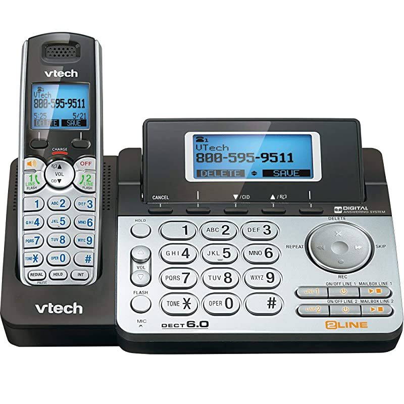 DS6151 2Line Cordless Phone System for Home or Small Business with Digital Answering System Mailbox on each line Blacksilver Renewed