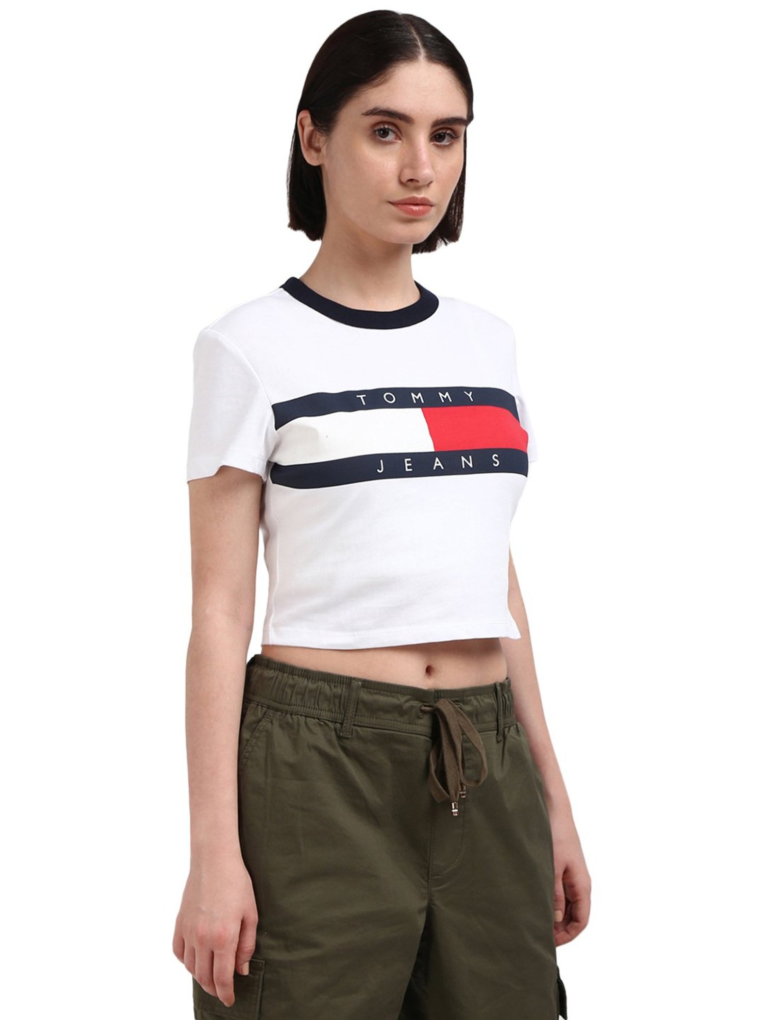 Tommy Hilfiger White Cotton Printed Women T-Shirt