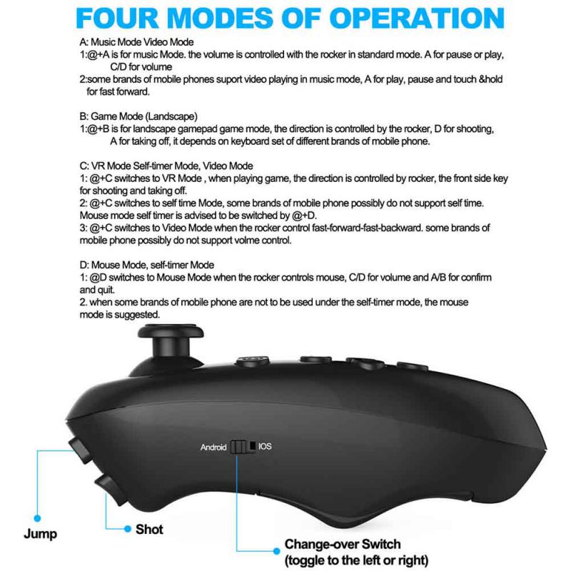 VR Glasses Wireless Gamepad Remote Controller Joystick For Android Smartphone