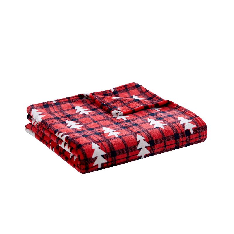 50"x60" Tree Plaid Printed Throw Blanket Red - VCNY